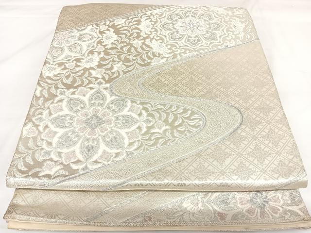 平和屋着物◎六通柄袋帯　唐織　流水唐花華文　銀糸　正絹　逸品　AABK0742yx