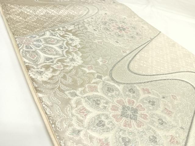 平和屋着物◎六通柄袋帯　唐織　流水唐花華文　銀糸　正絹　逸品　AABK0742yx