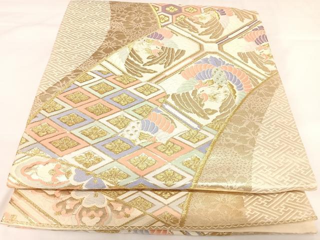 平和屋着物◎六通柄袋帯　唐織　吉祥花鳥文　金糸　正絹　逸品　AABK0744yx