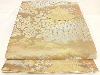 平和屋着物◎佐賀錦　六通柄袋帯　古都の四季　金銀糸　正絹　逸品　AABK0749yx