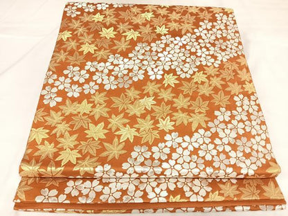 平和屋着物◎六通柄袋帯　楓　桜　金銀糸　正絹　逸品　AABK0750yx