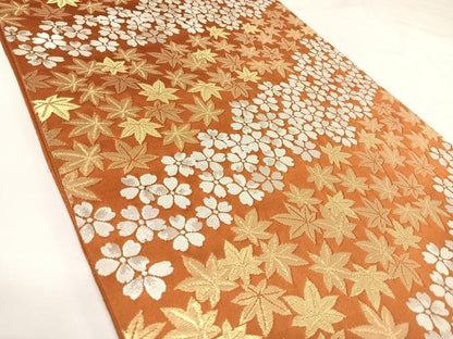 平和屋着物◎六通柄袋帯　楓　桜　金銀糸　正絹　逸品　AABK0750yx