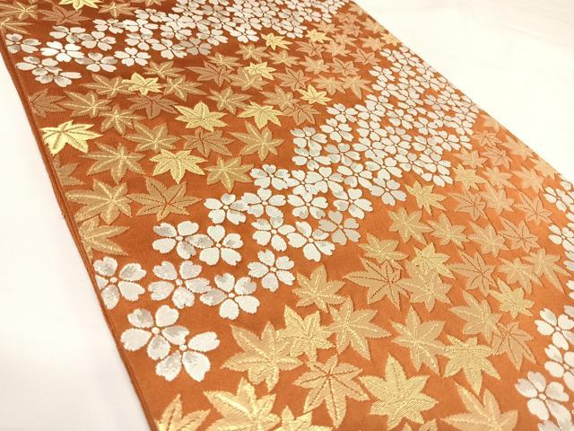 平和屋着物◎六通柄袋帯　楓　桜　金銀糸　正絹　逸品　AABK0750yx