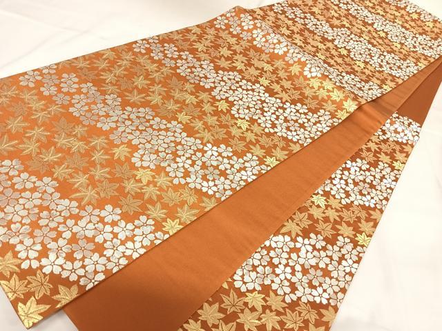 平和屋着物◎六通柄袋帯　楓　桜　金銀糸　正絹　逸品　AABK0750yx