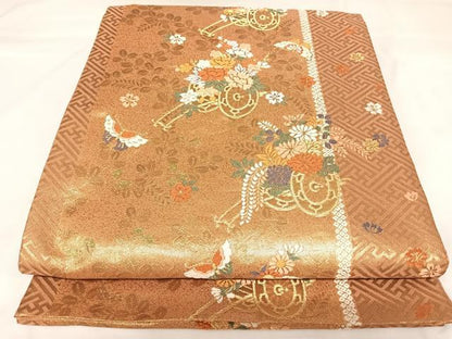平和屋着物◎佐賀錦　六通柄袋帯　唐織　花車文　金糸　正絹　逸品　AABK0751yx