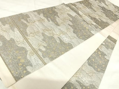 平和屋着物◎六通柄　本袋帯　立波文字文　上代箔錦　金糸　正絹　逸品　AABK0756yx