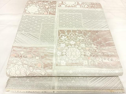 平和屋着物◎六通柄袋帯　飾花文　銀糸　正絹　逸品　AABK0758yx