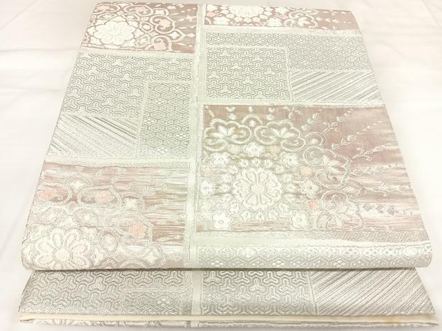 平和屋着物◎六通柄袋帯　飾花文　銀糸　正絹　逸品　AABK0758yx