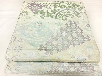 平和屋着物◎佐賀錦　六通柄袋帯　割付き花文　金銀糸　正絹　逸品　AABK0760yx