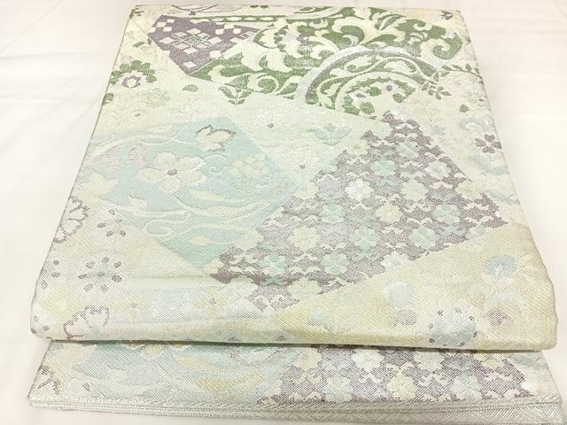 平和屋着物◎佐賀錦　六通柄袋帯　割付き花文　金銀糸　正絹　逸品　AABK0760yx