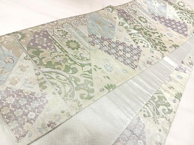 平和屋着物◎佐賀錦　六通柄袋帯　割付き花文　金銀糸　正絹　逸品　AABK0760yx