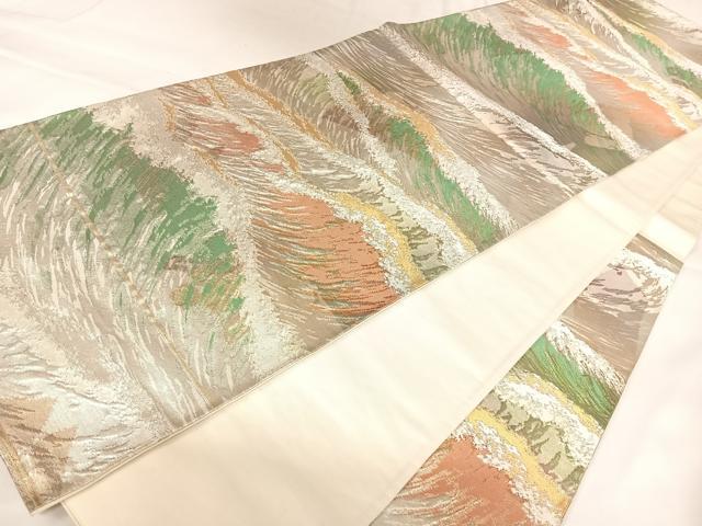 平和屋着物◎六通柄袋帯　立波文　金銀糸　正絹　逸品　AABK0764yx