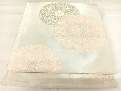 平和屋着物◎六通柄袋帯　唐織　正倉院花文　銀糸　正絹　逸品　AABK0768yx