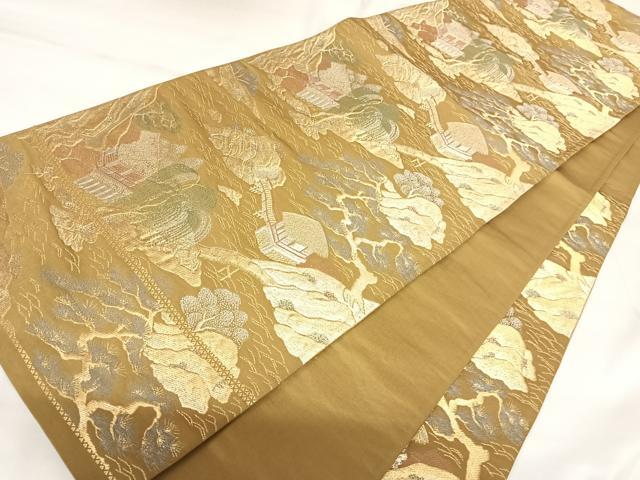 平和屋着物◎六通柄袋帯　風景文　金銀糸　正絹　逸品　AABK0770yx