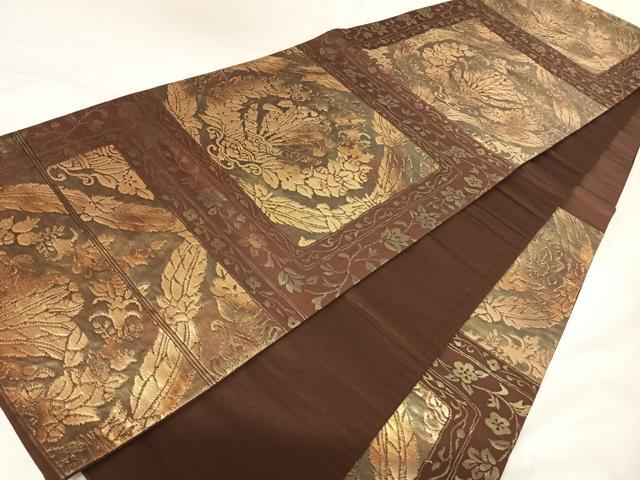平和屋着物◎六通柄袋帯　飾花文　金糸　引箔　正絹　逸品　AABK0771yx
