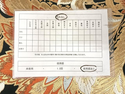 平和屋着物◎六通柄　本袋帯　唐織　更紗花文　黒地　金糸　正絹　逸品　AABK0772yx