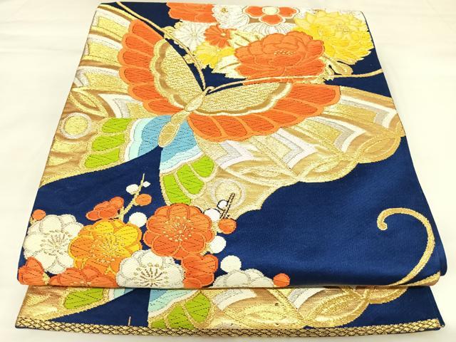 平和屋着物◎六通柄袋帯　唐織　花蝶丸文　金銀糸　正絹　逸品　AABK0775yx