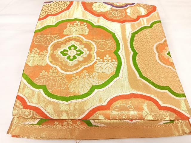 平和屋着物◎六通柄　京袋帯　唐織　吉祥花文　金糸　正絹　逸品　AABK0777yx
