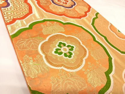 平和屋着物◎六通柄　京袋帯　唐織　吉祥花文　金糸　正絹　逸品　AABK0777yx