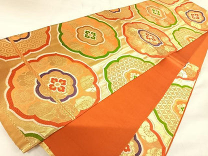 平和屋着物◎六通柄　京袋帯　唐織　吉祥花文　金糸　正絹　逸品　AABK0777yx