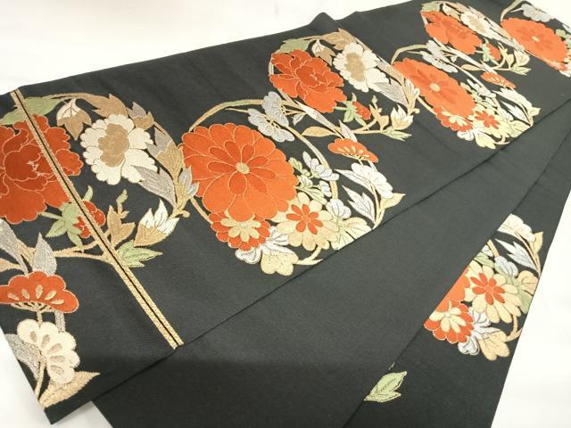 平和屋着物◎六通柄　本袋帯　唐織　花丸文　銀座　越後屋　黒地　金銀糸　正絹　逸品　AABK0778yx