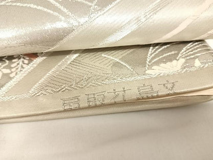 平和屋着物◎六通柄袋帯　唐織　扇取花鳥文　プラチナ二重箔　正絹　逸品　AABK0779yx