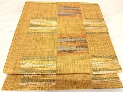 平和屋着物◎六通柄袋帯　紬地　市松文　金糸　正絹　逸品　AABK0781yx