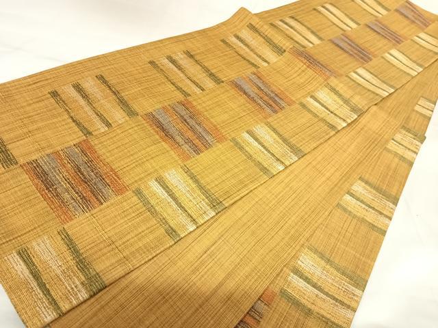 平和屋着物◎六通柄袋帯　紬地　市松文　金糸　正絹　逸品　AABK0781yx