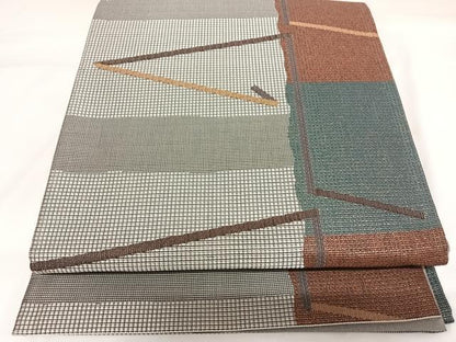 平和屋着物◎六通柄袋帯　幾何学文　金銀糸　正絹　逸品　AABK0783yx