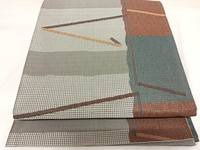 平和屋着物◎六通柄袋帯　幾何学文　金銀糸　正絹　逸品　AABK0783yx
