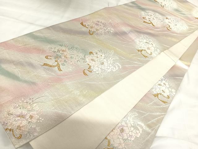 平和屋着物◎六通柄袋帯　唐織　花束文　金銀糸　正絹　逸品　AABK0785yx