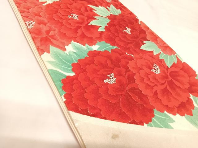平和屋着物◎六通柄袋帯　唐織　花づくし　銀糸　正絹　逸品　AABK0787yx