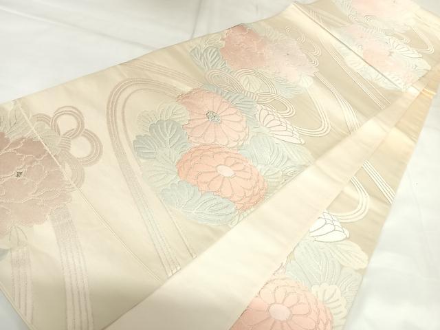 平和屋着物◎六通柄袋帯　唐織　流水花文　銀糸　正絹　逸品　AABK0788yx