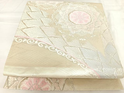 平和屋着物◎六通柄袋帯　唐織　正倉院花文　銀糸　正絹　逸品　AABK0791yx