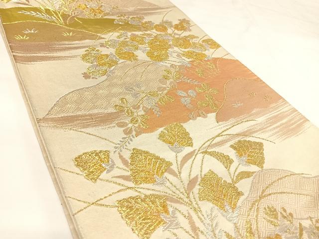 平和屋着物◎六通柄　京袋帯　草花文　金銀糸　正絹　逸品　AABK0795yx