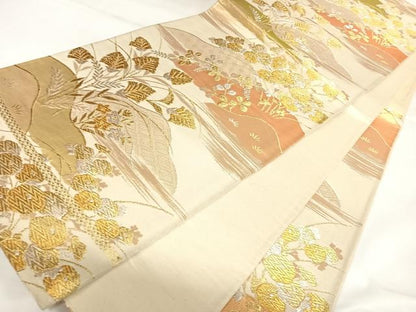 平和屋着物◎六通柄　京袋帯　草花文　金銀糸　正絹　逸品　AABK0795yx