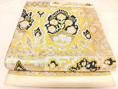 平和屋着物◎六通柄袋帯　唐織　段違い花文　金銀糸　正絹　逸品　AABK0800yx