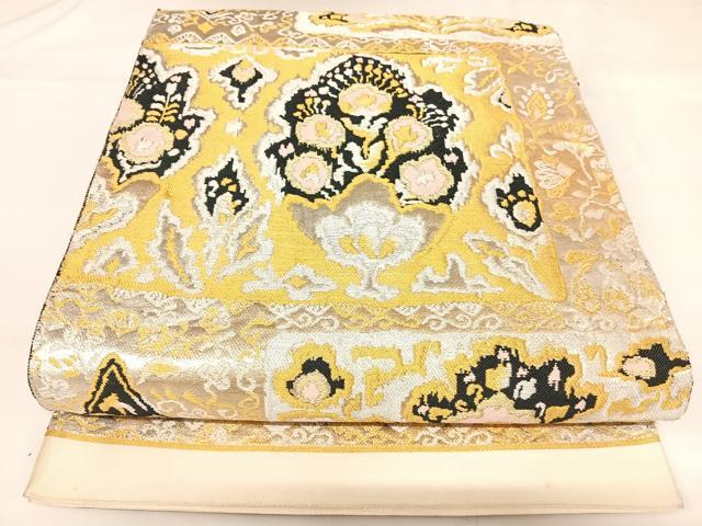 平和屋着物◎六通柄袋帯　唐織　段違い花文　金銀糸　正絹　逸品　AABK0800yx