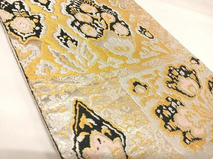 平和屋着物◎六通柄袋帯　唐織　段違い花文　金銀糸　正絹　逸品　AABK0800yx