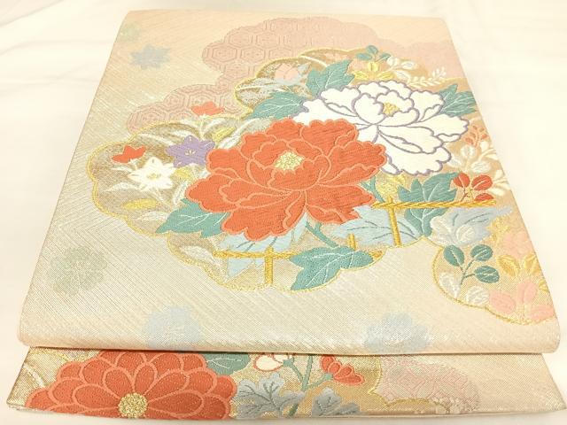 平和屋着物◎西陣　野々村織物謹製　六通柄袋帯　唐織　雲取り花文　金銀糸　正絹　逸品　AABK0805yx