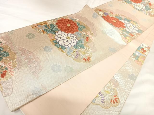 平和屋着物◎西陣　野々村織物謹製　六通柄袋帯　唐織　雲取り花文　金銀糸　正絹　逸品　AABK0805yx