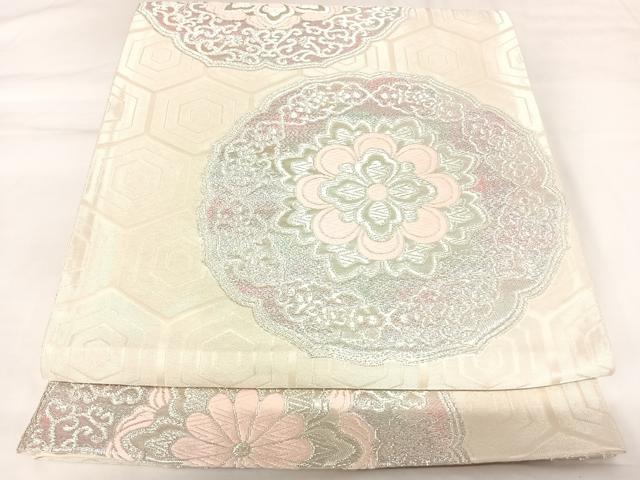 平和屋着物◎六通柄袋帯　唐織　正倉院花文　オーロラ箔　正絹　逸品　AABK0807yx