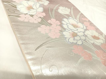 平和屋着物◎六通柄袋帯　唐織　草花文　三松オリジナル　金銀糸　正絹　逸品　AABK0808yx