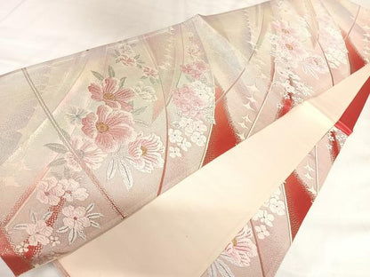 平和屋着物◎六通柄袋帯　唐織　草花文　金銀糸　正絹　逸品　AABK0812yx
