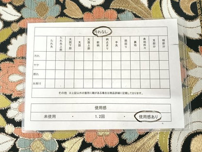 平和屋着物◎六通柄　本袋帯　唐織　更紗花文　都錦　黒地　金糸　正絹　逸品　AABK0814yx
