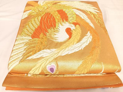 平和屋着物◎六通柄袋帯　唐織　鳳凰　金糸　正絹　逸品　AABK0816yx