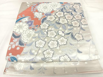 平和屋着物◎六通柄袋帯　辻が花　夢幻土花　銀糸　正絹　逸品　AABK0825yx