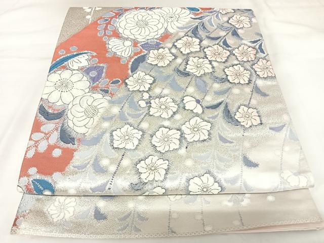 平和屋着物◎六通柄袋帯　辻が花　夢幻土花　銀糸　正絹　逸品　AABK0825yx