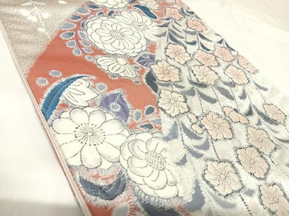 平和屋着物◎六通柄袋帯　辻が花　夢幻土花　銀糸　正絹　逸品　AABK0825yx