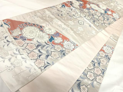 平和屋着物◎六通柄袋帯　辻が花　夢幻土花　銀糸　正絹　逸品　AABK0825yx
